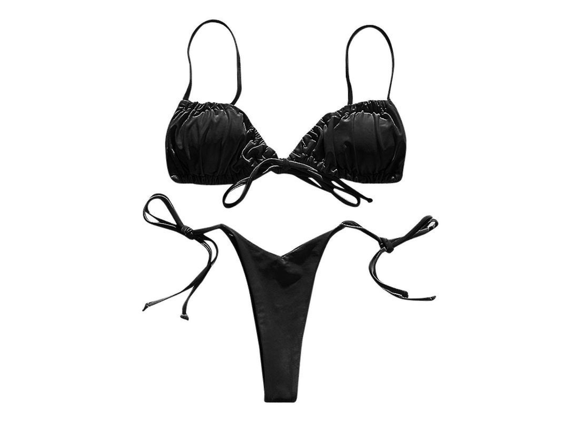 Conjunto De Bikini Bandeau Bandage Feminino Push-up Brasileiro Traje De Banho Verão Praia Preto