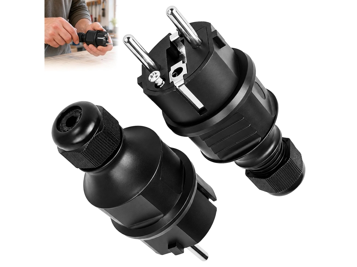 Conjunto de 2 Tomadas Elétricas Macho com Plugue Protetor de Borracha Resistente