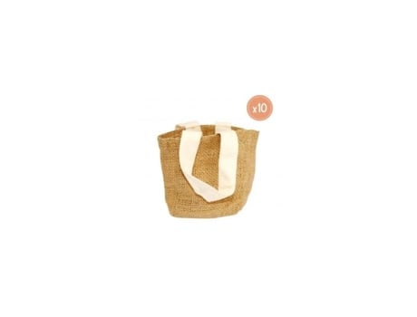 Conjunto de 10 Sacos de Juta com Revestimento de PVC para Decorar - 4,5x10x10cm - Cor Natural - Sodertex TU Ecru
