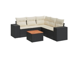 Conjunto Sofás de Jardim 6 Pcs com Almofadões Vime Pe Preto MAISON EXCLUSIVE (6 pcs)