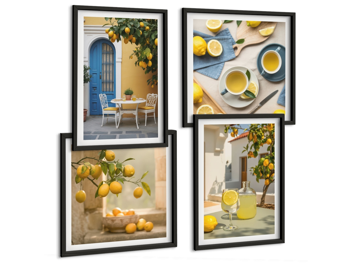 Composição De Quadros Cítricos Italianos Estilo Amalfi Decorações Espelharte (4 Peças)