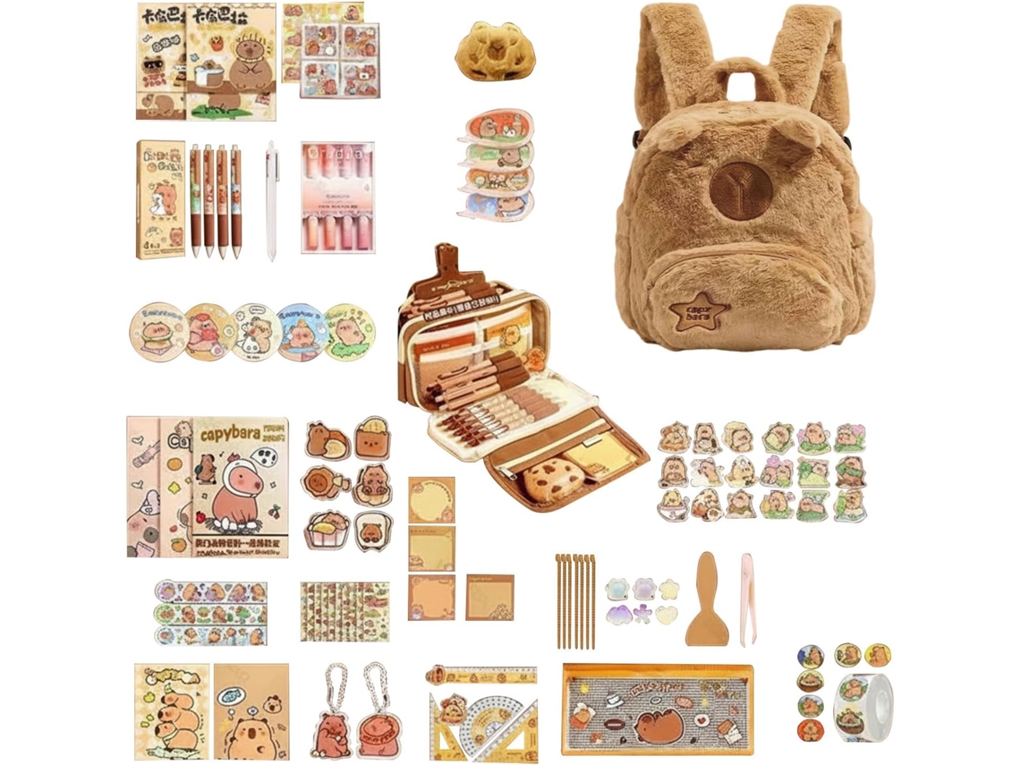 Kit De Papelaria Capivara Material Escolar Bolsa De Ombro Macia Ideal Para Estudantes, Colecio Vayotoy