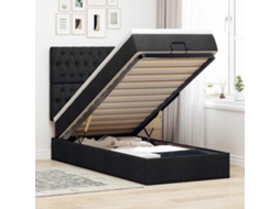 Estrutura de cama otomana com colchão preto tecido