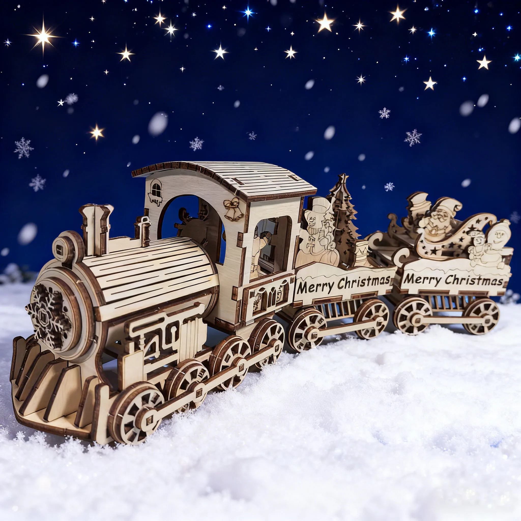 Trem de Natal de Madeira para Montar Quebra cabeça Criativo 3d MDUG