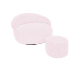 Puff Xxl Com Capa Amovível Em Veludo Canelado 110x100 Cm + Apoio De Pés Rosa