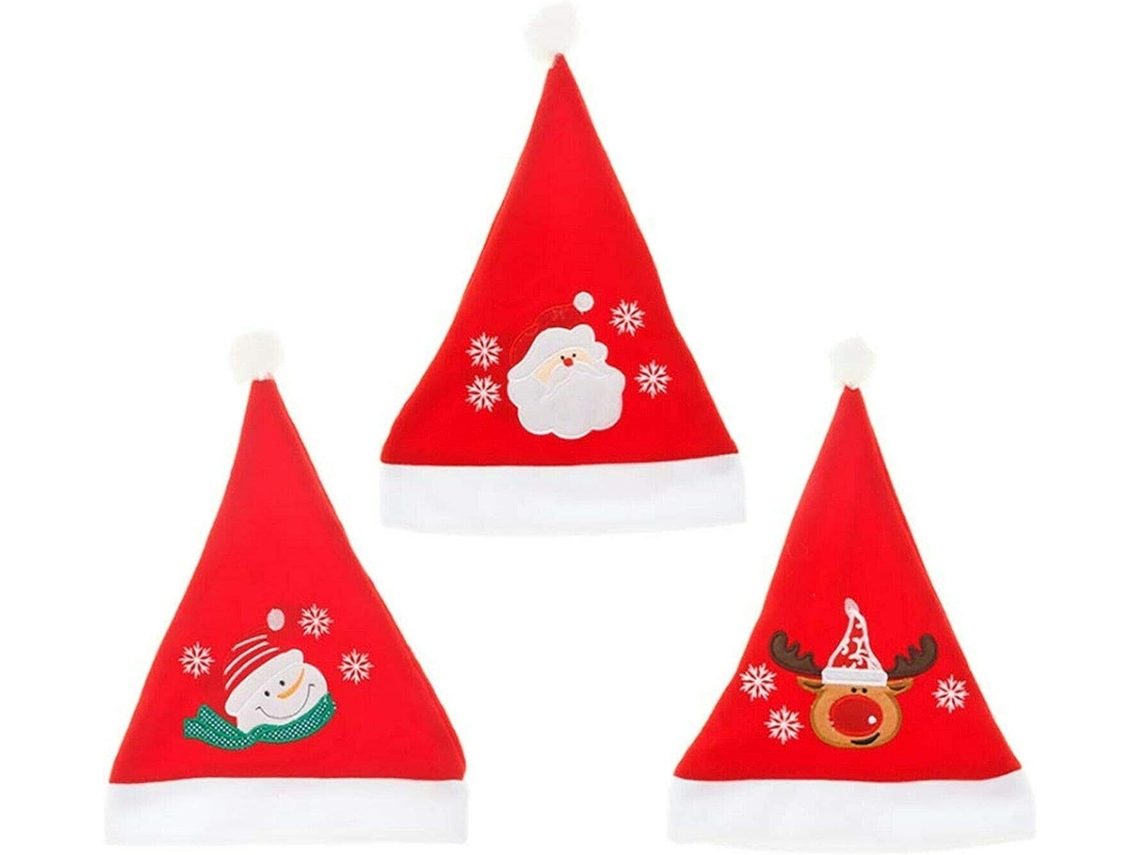 3 Unidades de Chapéus de Papai Noel 11,6 X 15,2 Chapéus de Papai Noel de Pelúcia Papai Noel Boneco de Neve Alce Decorações de Natal Vermelho