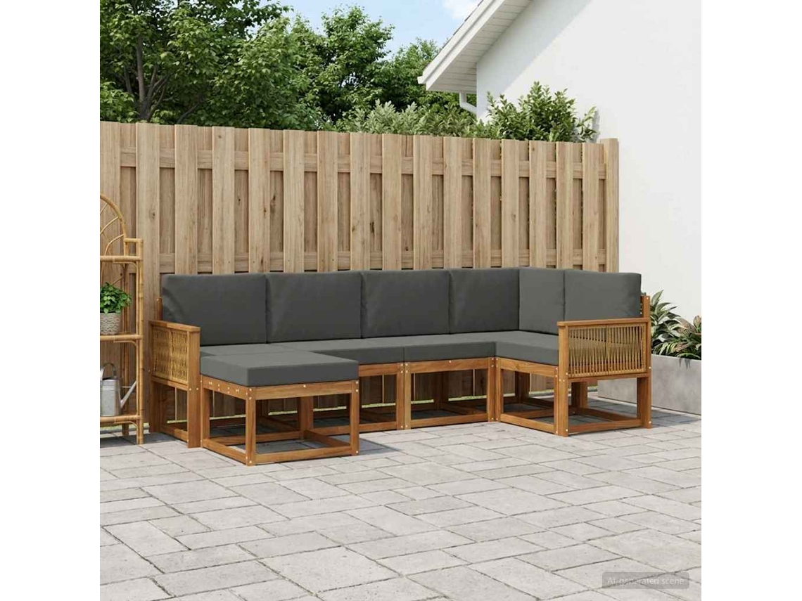 Vidaxl Conjunto De Sofás Para Exterior 6 Pcs Natural E Antracite