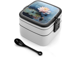 Marmita Bento Com Estampa De Flor Lótus Para Adultos, Selada E Com Colher, Resistente Com Dupla Camada, Fechamento Por