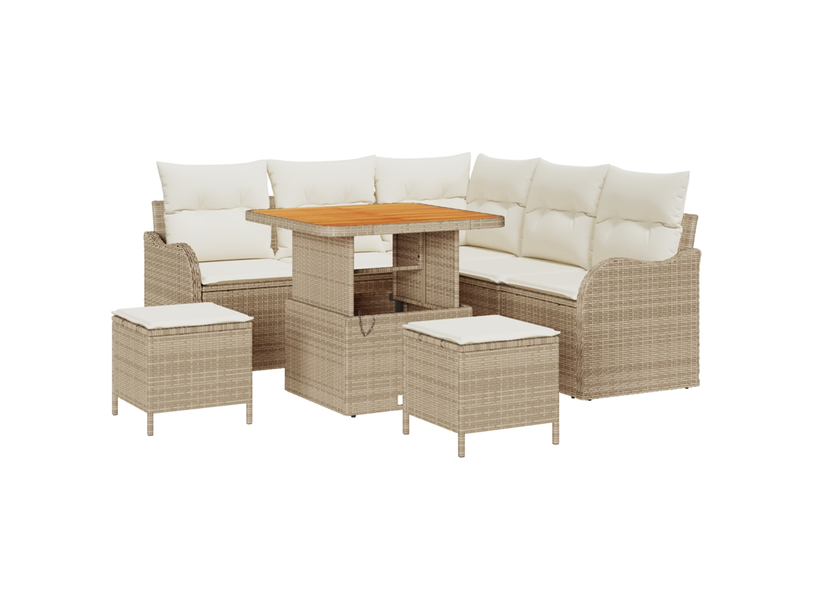 Conjunto 8 De Sofá De Canto Exterior Com Almofadas Bege Vidaxl Vime Pe