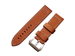 Pulseira de relógio masculina em couro genuíno com fivela de aço, 22 mm, marrom e prata.