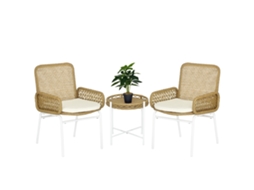 Conjunto de Jardim de Vime Aço, vime PE, tecido de poliéster cor Marrón 55x60x81 cm OUTSUNNY