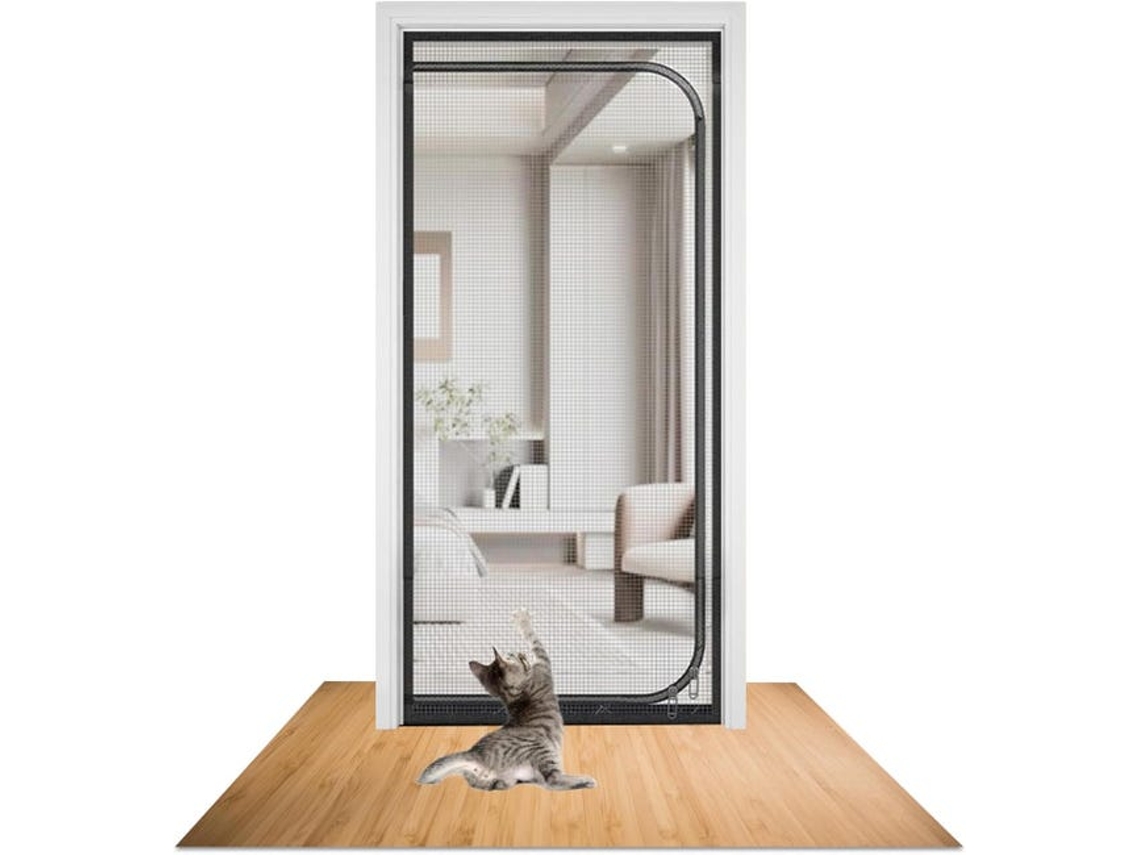 Rede De Segurança Com Zíper Para Varanda – Para Evitar Que Os Gatos Escapem – Porta Com Tela Mosquiteira (85x205 Cm, Preta)