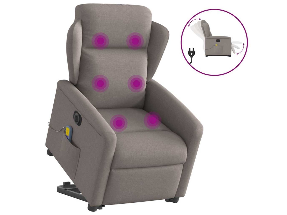 Vidaxl Poltrona Elétrica Elevatória Massagens Tecido Cinza-acastanhado