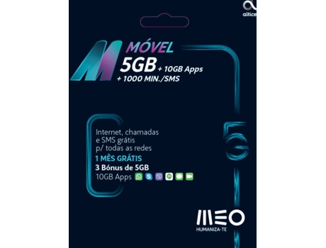 Cartão MEO M Móvel (5 GB + 10 GB Apps + 1000 MIN./SMS)