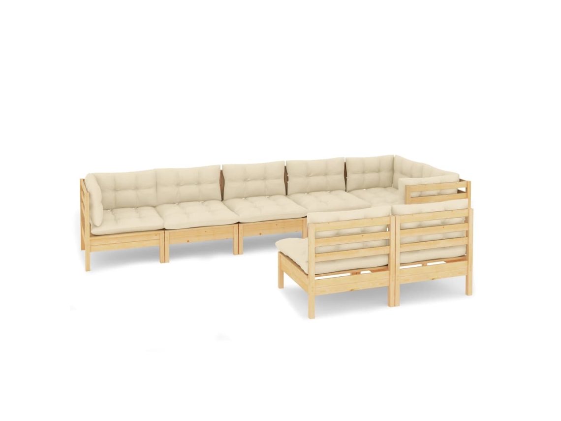 Conjunto de 8 Lounge Jardim com Almofadões Creme Pinho Maciço MAISON EXCLUSIVE