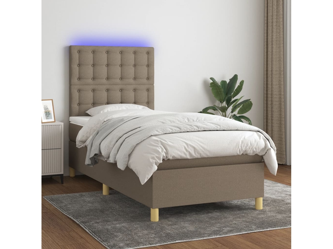 Vidaxl Cama Box Spring + Colchão/led 90x200cm Tecido Cinza-acastanhado
