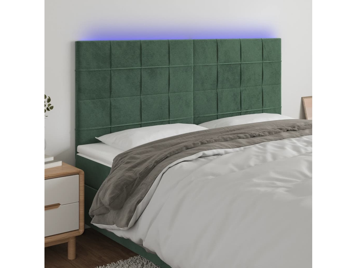 Cabeceira De Camapainel De Cabeceira C/ Led Veludo 160x5x118/128 Cm Verde Escuro Lovely Home
