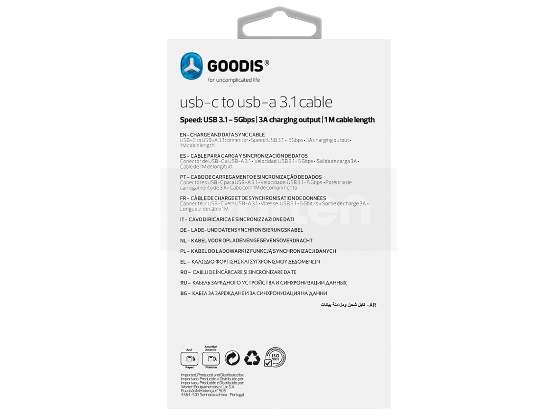 Cabo GOODIS (USB - USB-C - 1m - Preto)