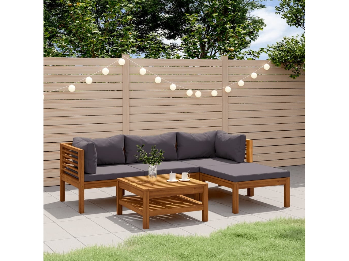 Vidaxl 5 Pcs Conjunto Lounge De Jardim C/ Almofadões Acácia Maciça
