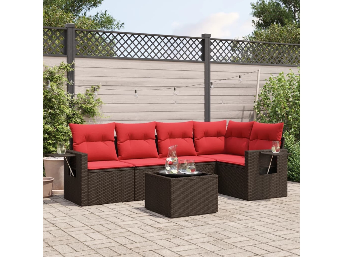 Vidaxl Conjunto De Sofá De Jardim Com 6 Peças E Almofadas Em Rattan Sintético Marrom