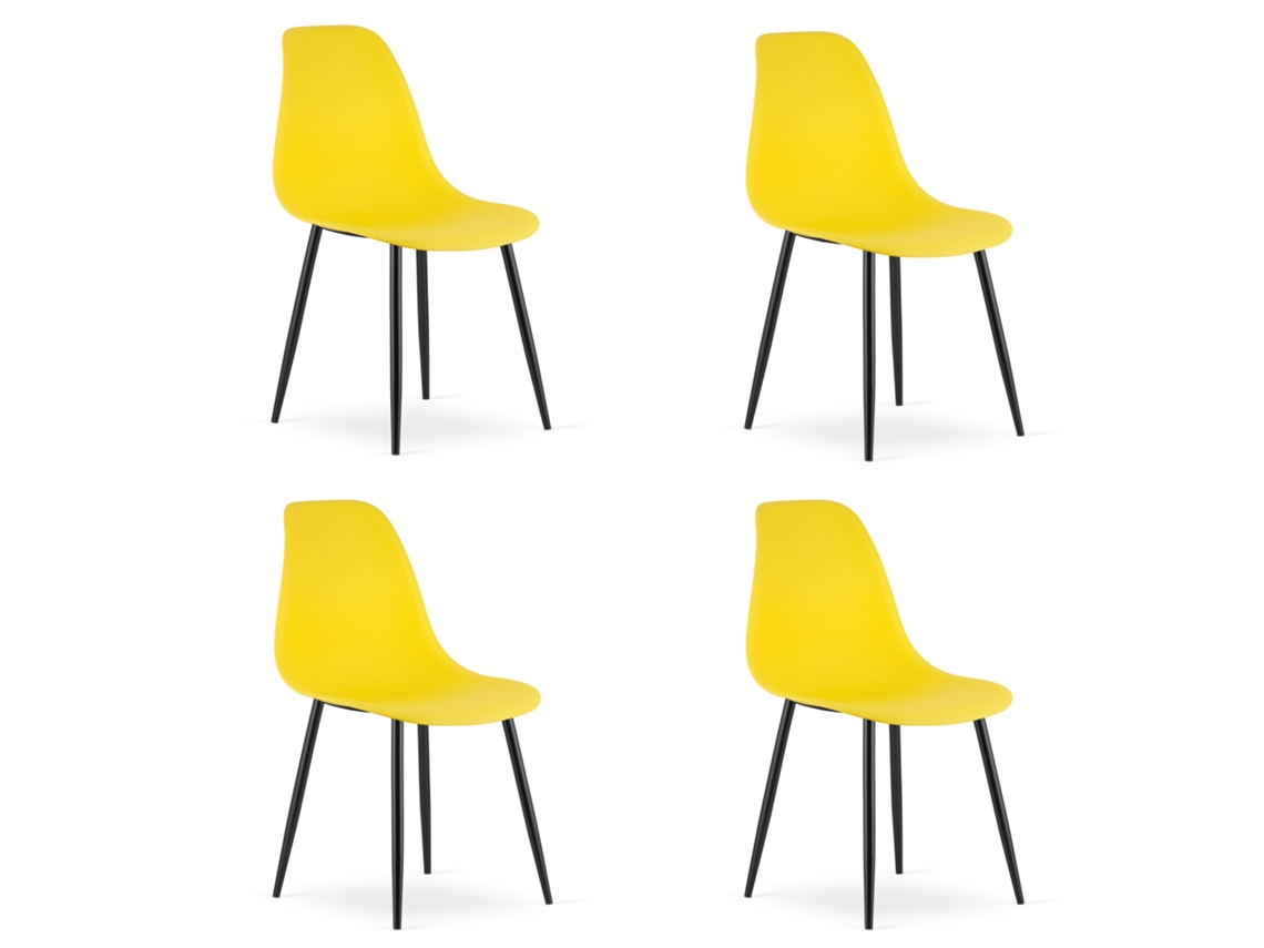 Cadeira De Jantar Conjunto De 4 Peças Kaleo Assento Amarelo, Pernas Pretas, Assento Ergonômico, Pés Niveladores Ajustáveis