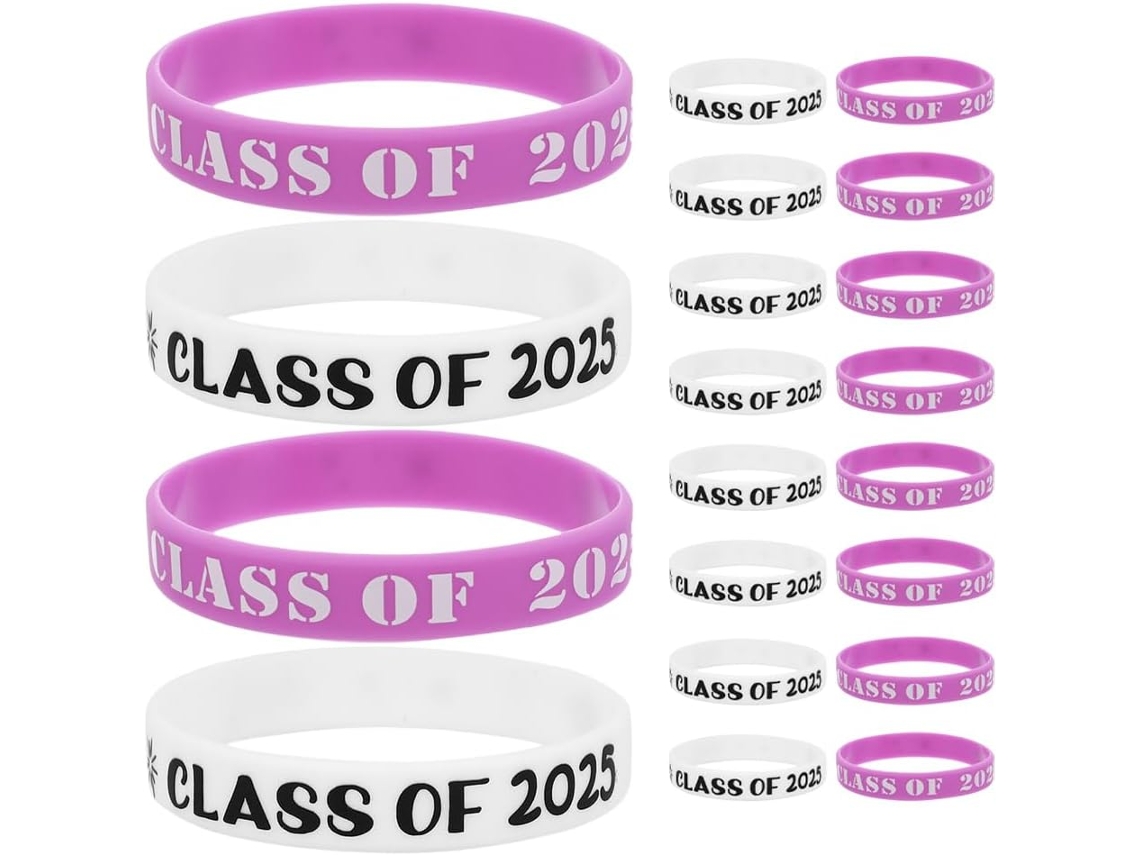 Conjunto de 20 pulseiras Formatura, modernas e confortáveis, ajustáveis em silicone, ideais para uso prolongado.