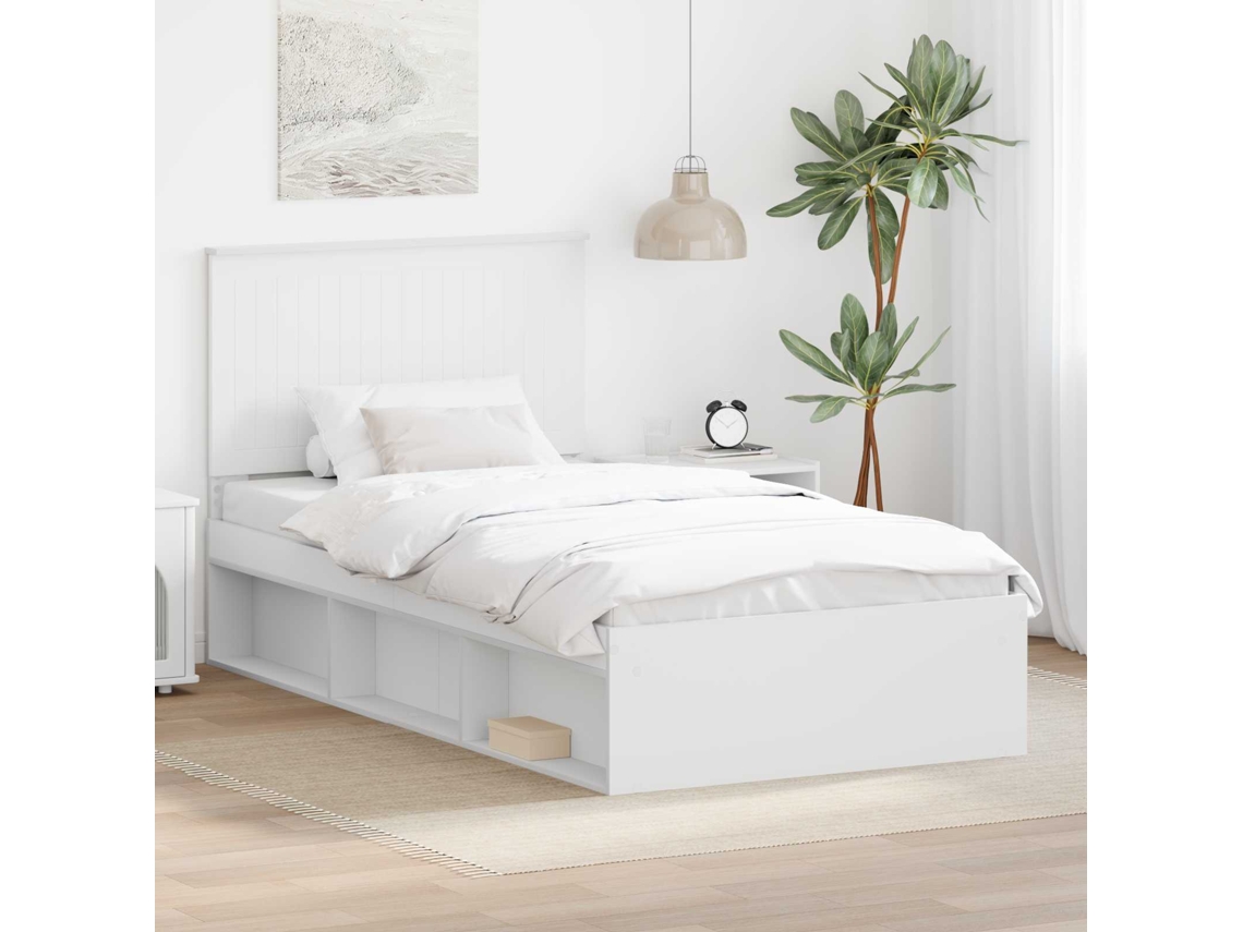 Vidaxl Estrutura da Cama com Cabeceira Branco 100 X 200 Cm