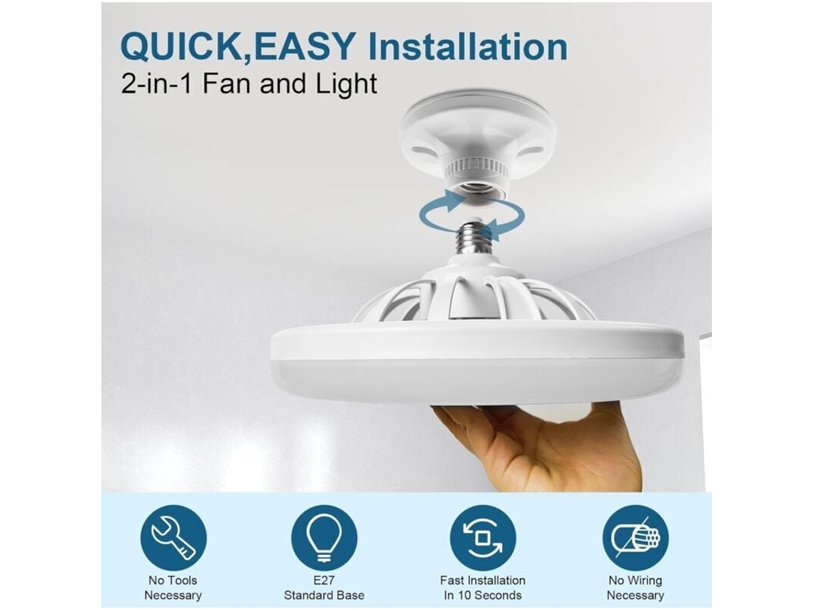 Ventilador De Teto Iluminado, Fechado Silencioso E27 10 Polegadas, 30 W, Parede Portátil Plug In Para Quarto E Sala Estar, Dimerização Tric Slowmoose