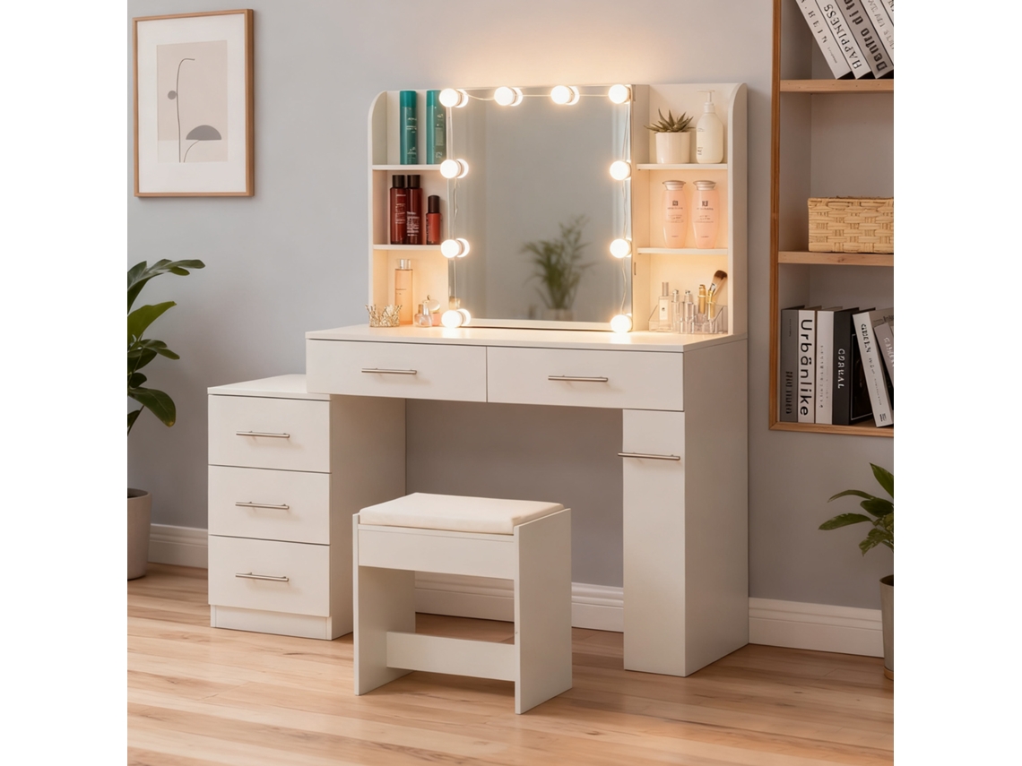 Penteadeira Com Espelho Led E Gaveta, Design Moderno Para Quarto E Espaço De Beleza