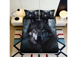 Conjunto de Cama com Estampa 3d Lobo Lua Microfibra Fronha 200x25cm