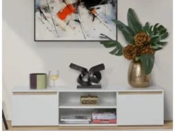 Móvel TV DORMUS com 2 Portas Tavira - Largura 150 cm (Branco e Carvalho)