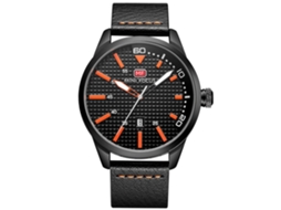 Relógio de pulso masculino casual de couro à prova d'água Mini Focus (preto + laranja)