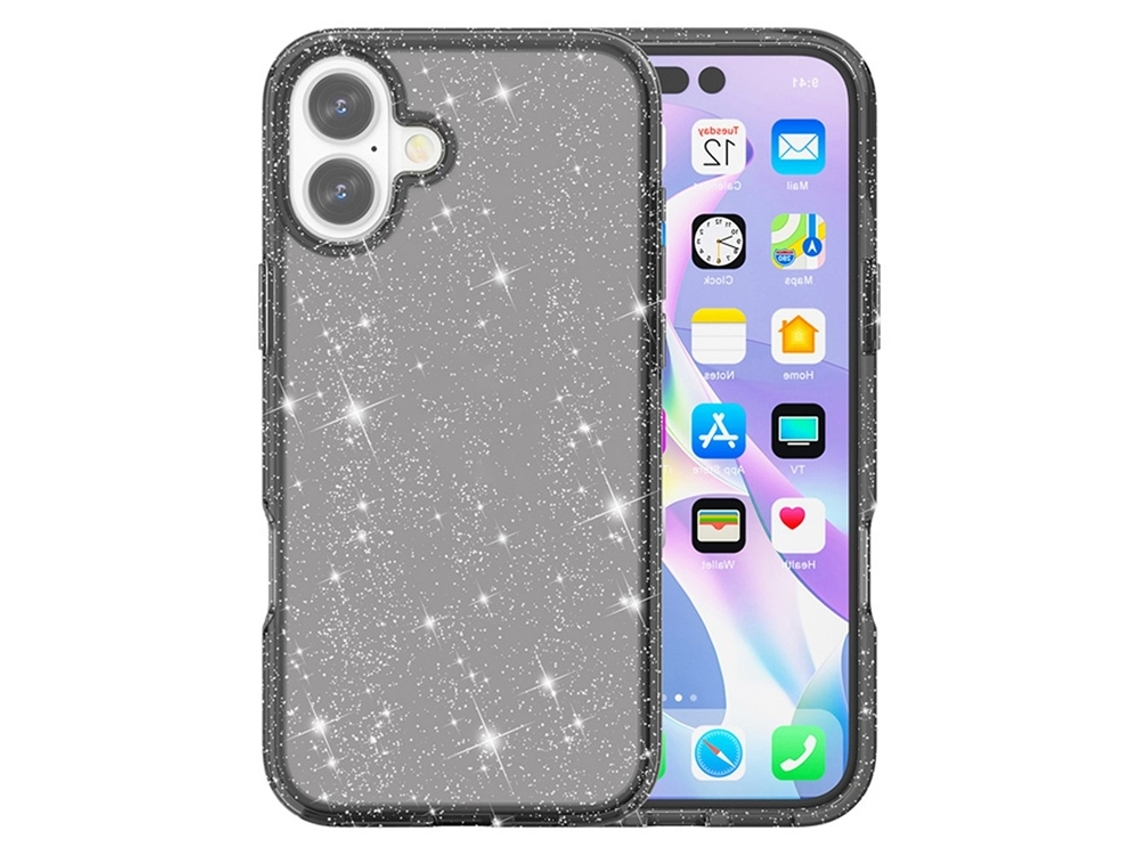 Capa Para Iphone 17 Com Glitter Em Pó - Preta