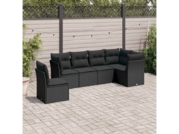 Vidaxl 6 Pcs Conjunto Sofás De Jardim C/ Almofadões Vime Pe Preto