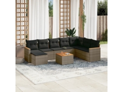 Vidaxl 9 Pcs Conjunto Sofás P/ Jardim Com Almofadões Vime Pe Cinzento