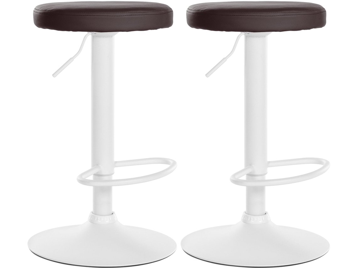 Conjunto de 2 banquetas de bar com design simples, assento sintético marrom e estrutura de metal branco Tdb10678 Dcoshop26