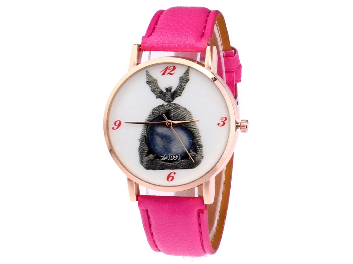 Relógio de quartzo unissex com pulseira de couro PU Zhoulianfa Batman, mostrador vermelho e rosa.