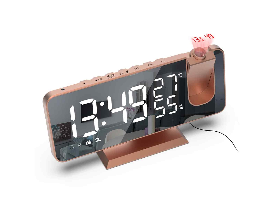 Relógio com Projeção Rádio Fm Display Led Temperatura Humidade NEVEANCE