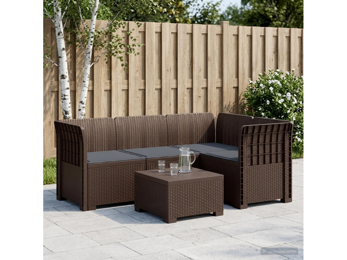 Vidaxl Sofá De Jardim Para 4 Pessoas Com Almofadas Visual Rattan Pp