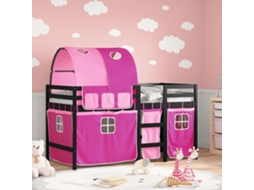 Cama Alta Para Criança Com Túnel 90x200 Cm Pinho Maciço Rosa