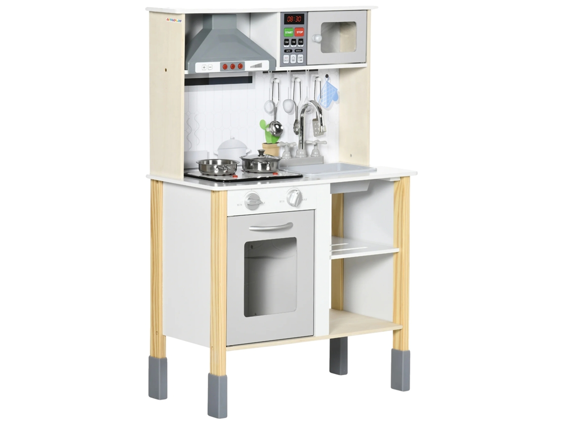 Conjunto De Cozinha De Madeira, Recursos Interativos, Design Ajustável, Branco