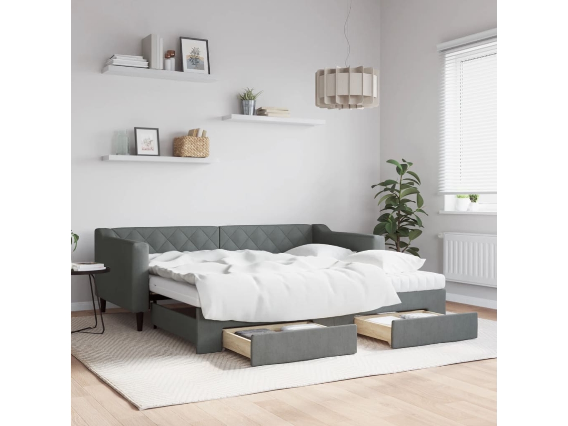 Daybed With Trundle, Daybeds With Trundles Vidaxl Cinzeto Tecido (90 X 190 Cm)