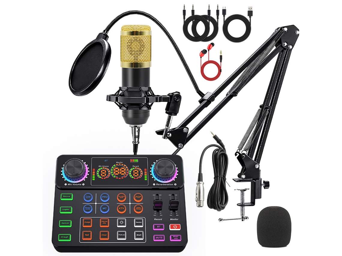 Kit De Microfone Eifson Com Misturador, Microfone, Braço Articulado E Auscultadores - Dourado