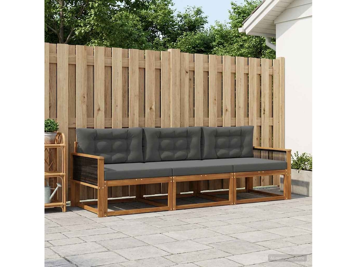 Vidaxl Conjunto De Sofás Para Exterior 3 Pcs Natural E Antracite