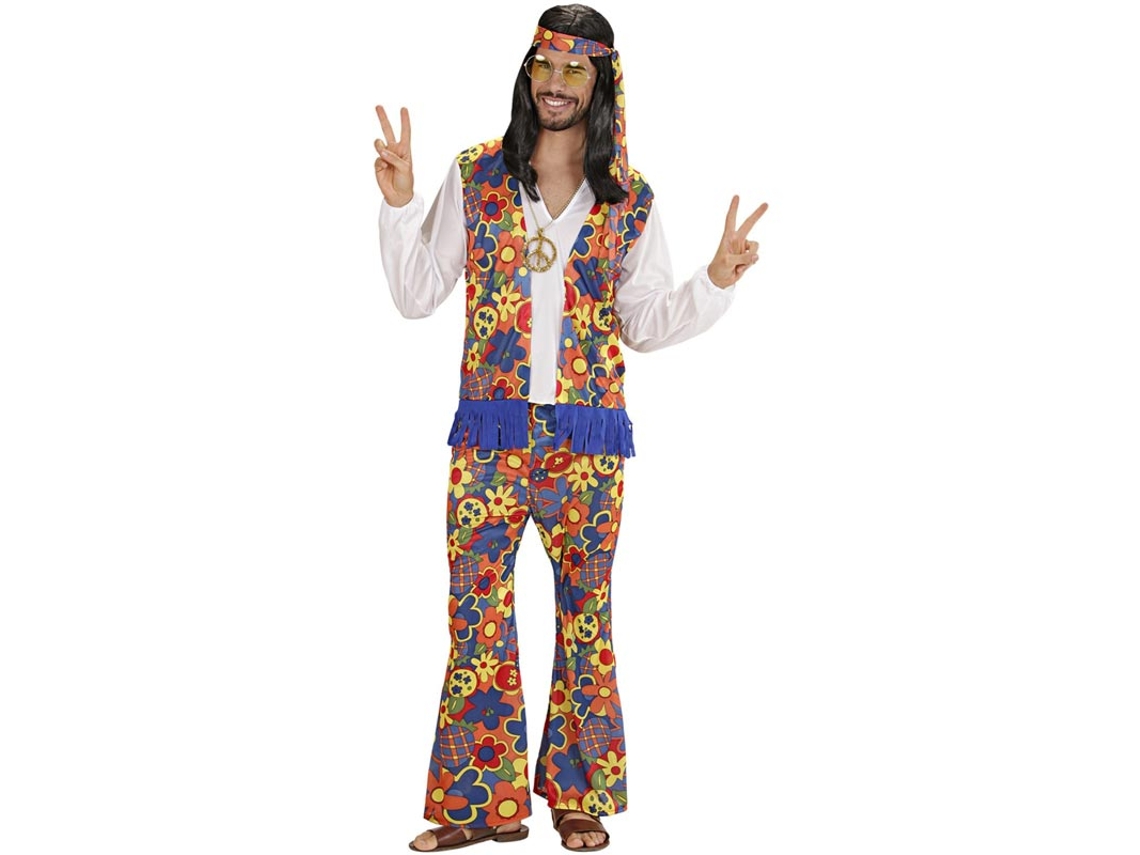 Fato de homem hippie com fita e medalhão para homem