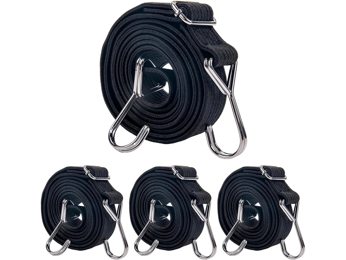 Sangle Élastique Réglable Avec Crochets (4 Pièces, 1 M, Noir)