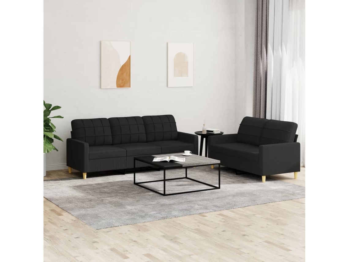 Vidaxl 2 Pcs Conjunto De Sofás Com Almofadões Tecido Preto