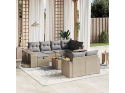 Vidaxl 11 Pcs Conjunto Sofás De Jardim C/ Almofadões Vime Pe Bege
