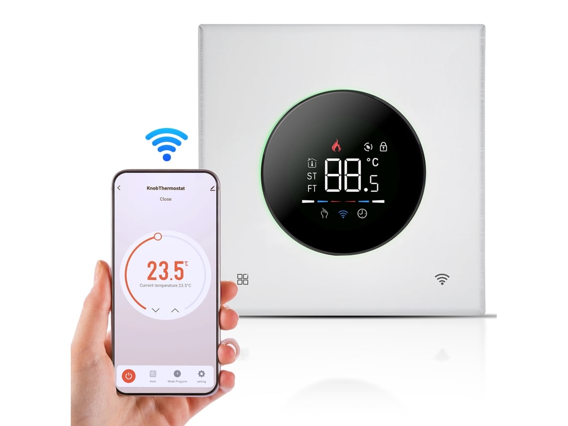 Termostato inteligente Wi-Fi com controle app/voz, modo 5+1+1, Tela Touch e proteção infantil | S/MARCA