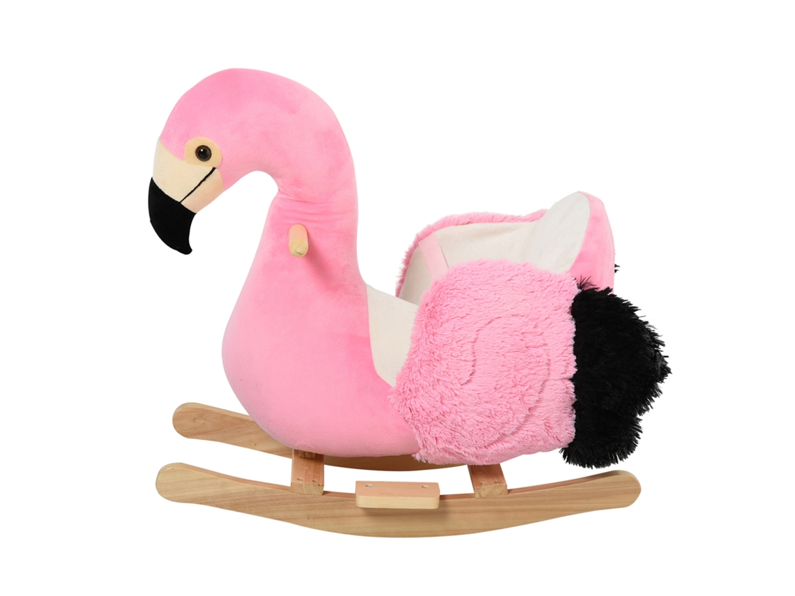 Cavalinho Balanço Infantil De Madeira Formato Flamingo P/ Crianças A Partir 18 Meses, C/ Cinto Segurança. Rosa.